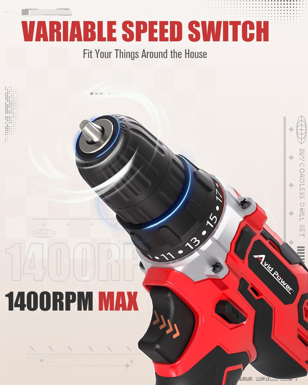 20V MAX Power Drill Kit, Cordless Drill Set with Battery and Charger, 2 Variable