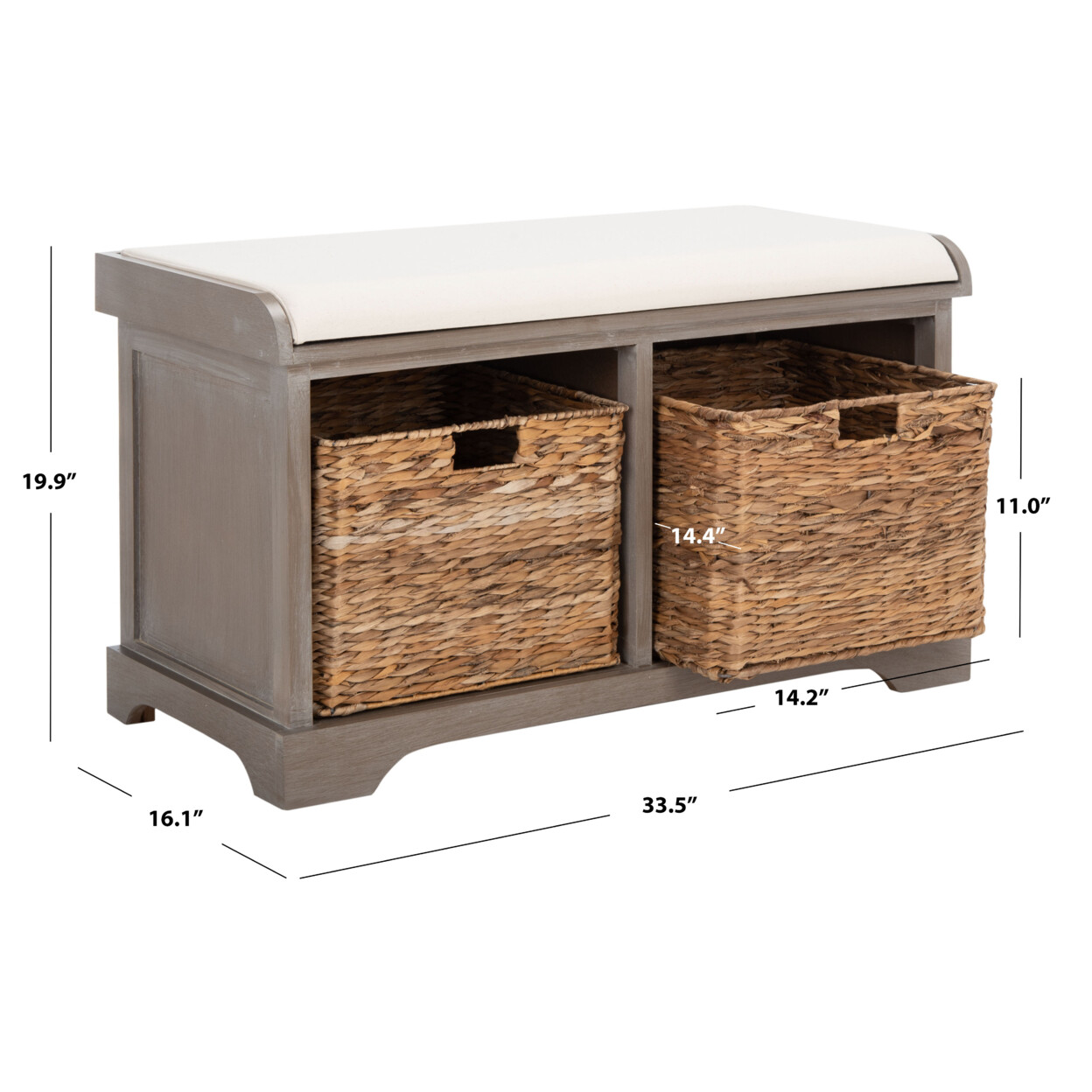 SAFAVIEH Freddy Wicker Storage Bench | White Washed |