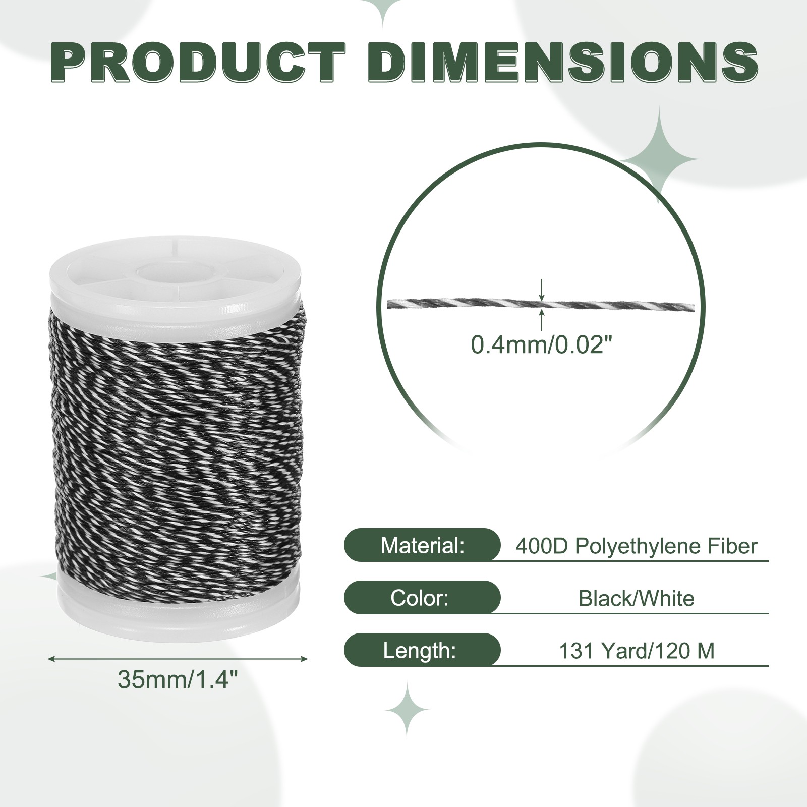 Archery Bow String Serving Thread, Bowstring Thread 400D & Black/White