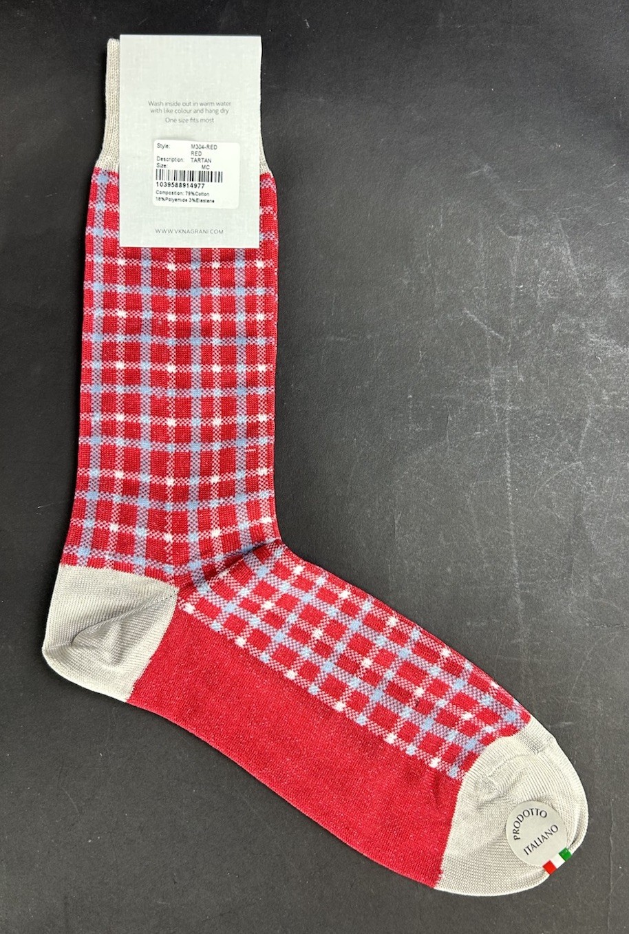 VK Nagrani Men's Dress Socks Mid Calf M304 RED TARTAN