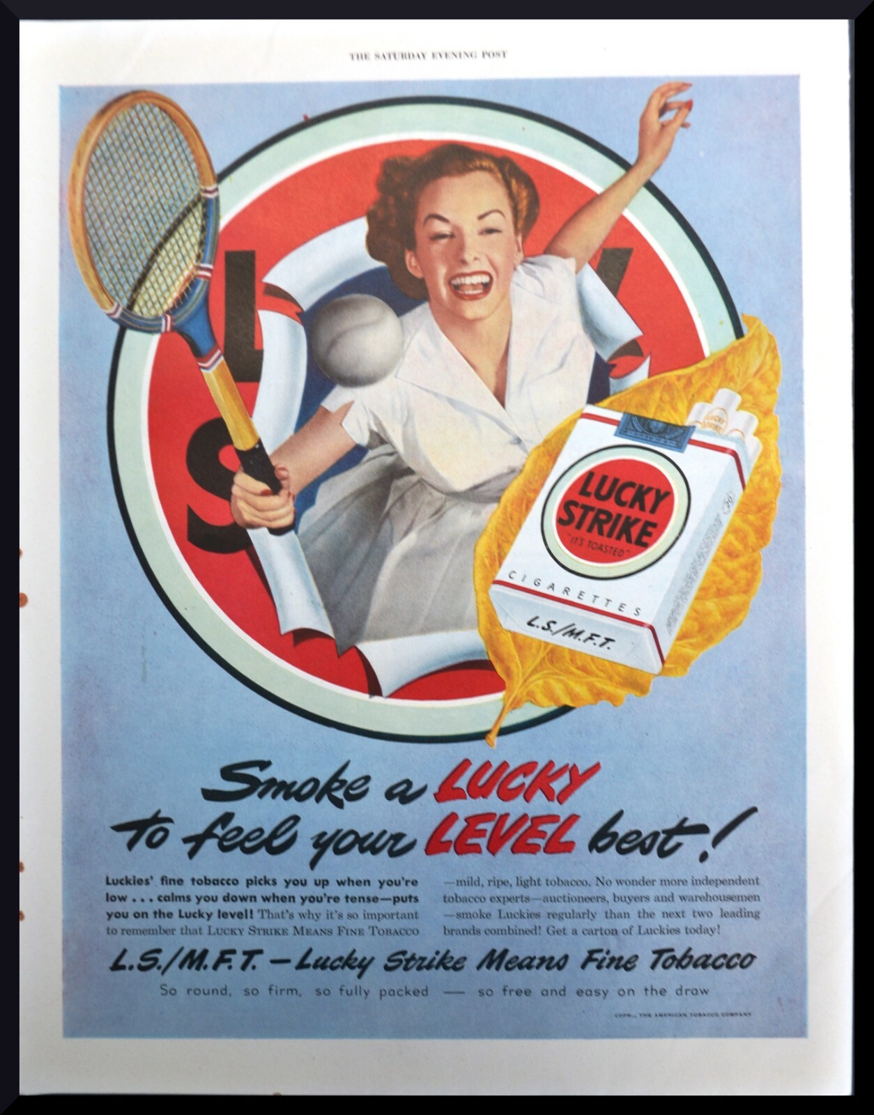 1949 Woman Tennis Player photo Lucky Strike Cigarettes vintage promo print ad