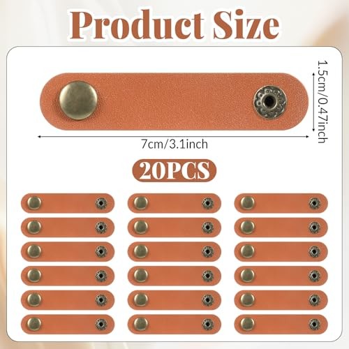 JJUNW 20Pcs Leather Cable Strap, USB Headphone Strap, Leather Cord 7cm