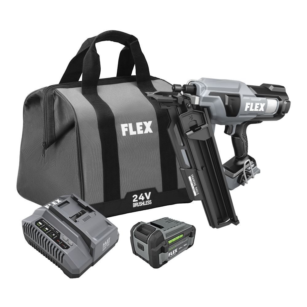 Flex 24V Brushless 21 Degree Framing Nailer Kit