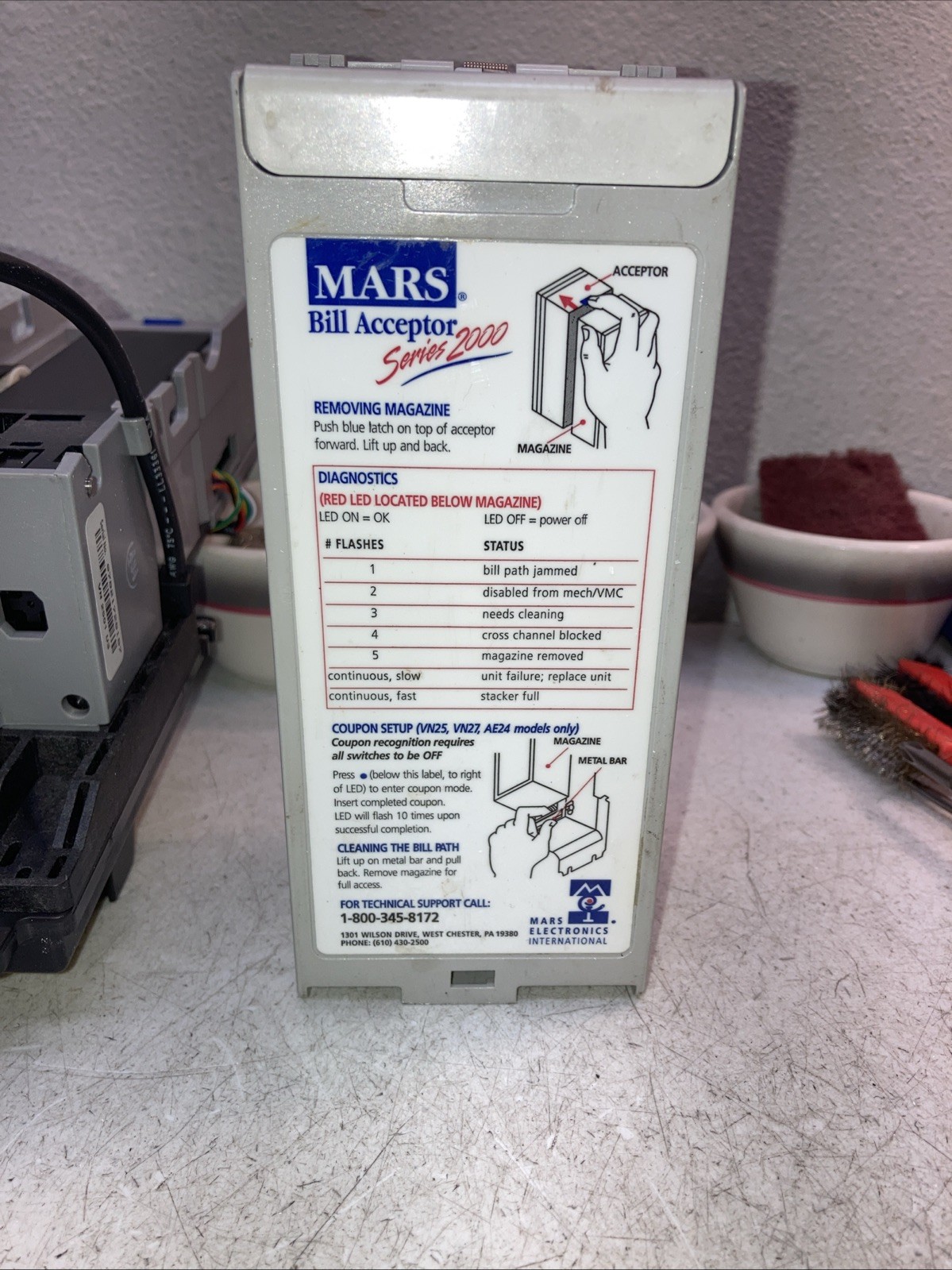 Mars VN2501 U3 110V Bill Validator Accepts $1.00’s Only. Rebuilt