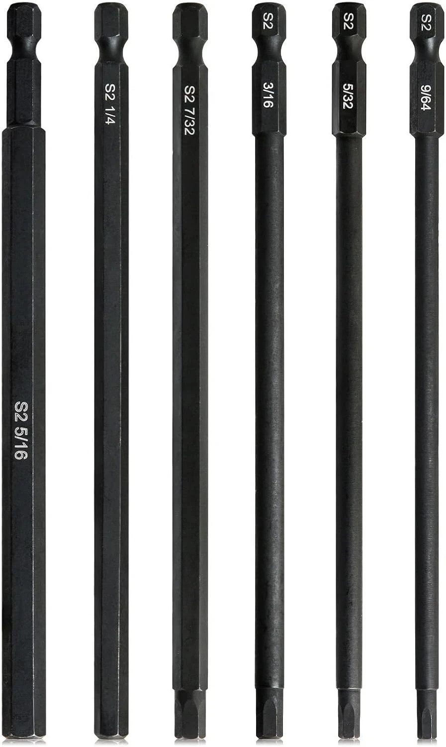 6" Long 1/4 Inch Hex Head Allen Wrench Drill Bits Sae 9/64" 5/32" 3/16" 7/32" 1/