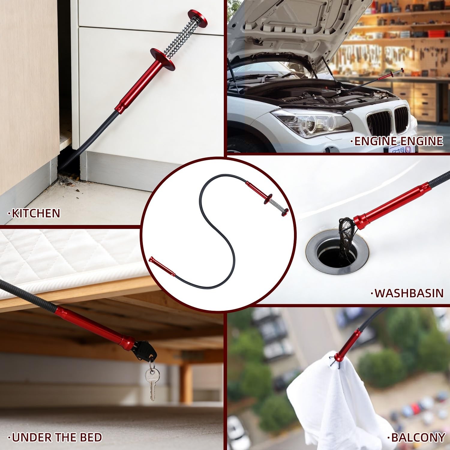 Red Flexible Magnetic Pickup Tool Grabber Reacher