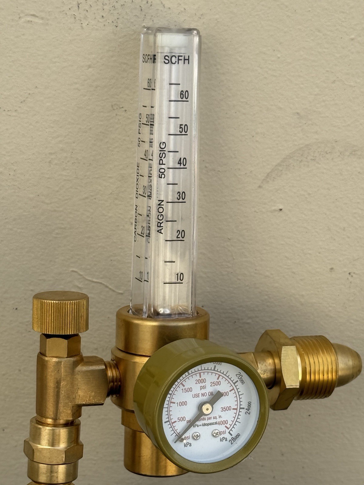 CO2 Argon Flow Meter Gas Regulator Gauge & 10’ Welding Gas Hose CGA 580 Mig Tig