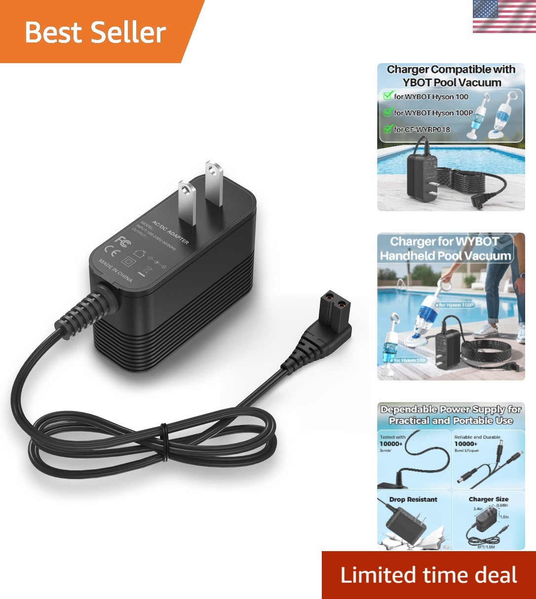 Durable Solar 12.6V Charger for WYBOT Hyson 100 Pool Vacuum -   Certified