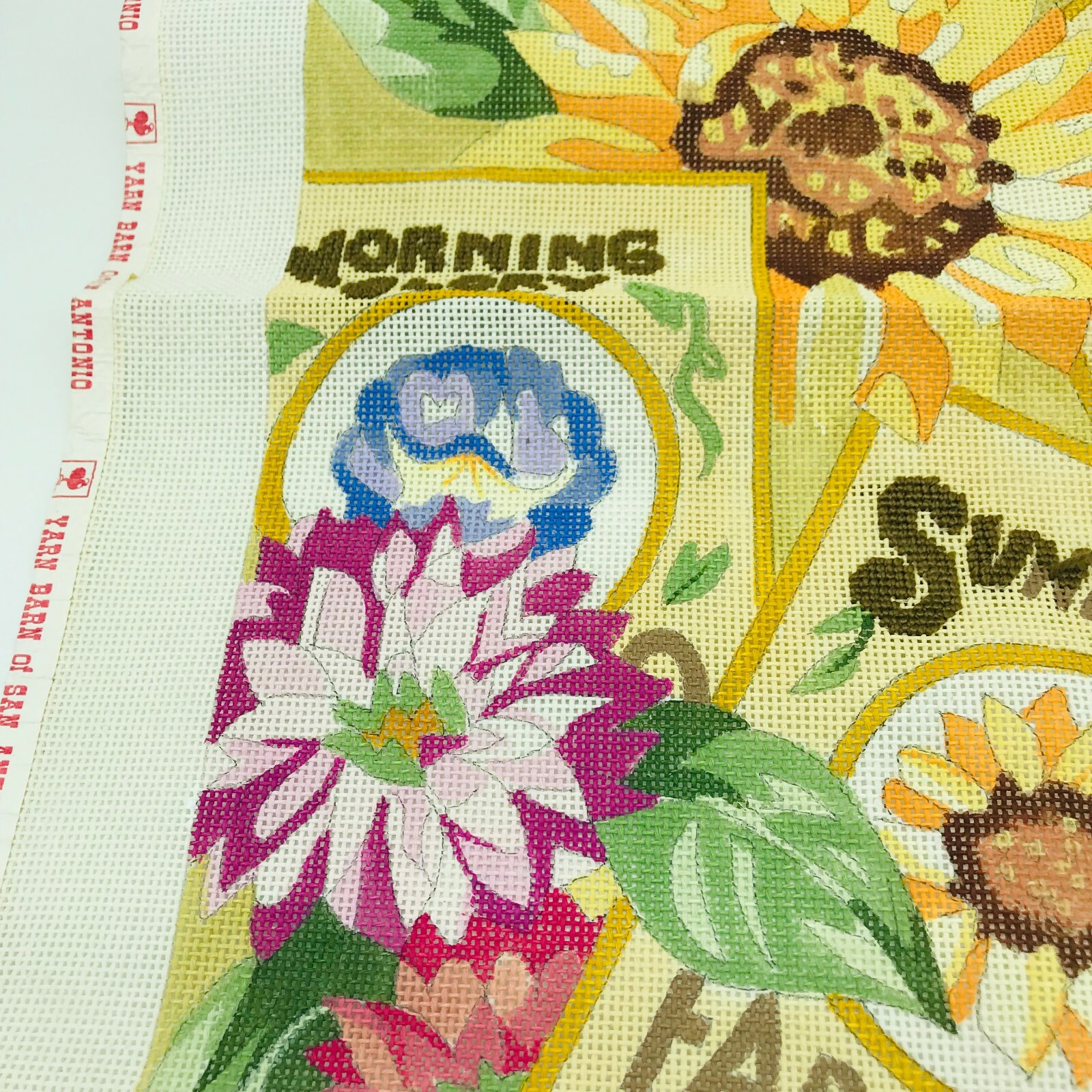 Hand Painted Needlepoint Canvas Seed Packets Flowers Sun Zinnia Morning Glory