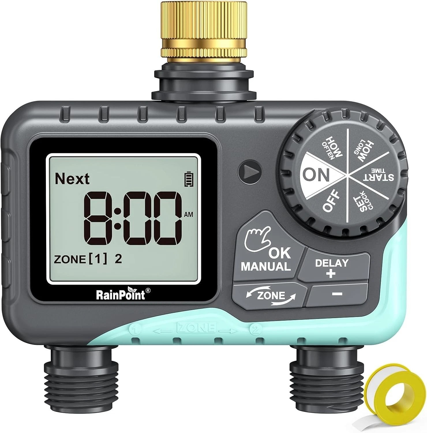 Programmable 2-Outlet Water Timer - Manual & Automatic Modes for Outdoor Use