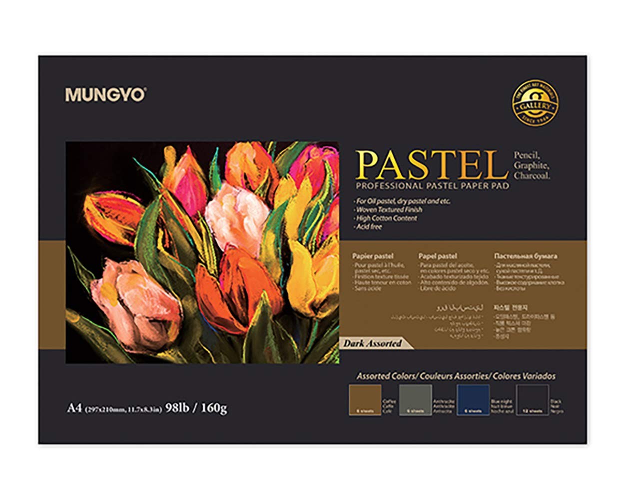 MUNGYO Professional Pastel Paper Pad A4 Size for Oil Blue,Anthracite,Coffee