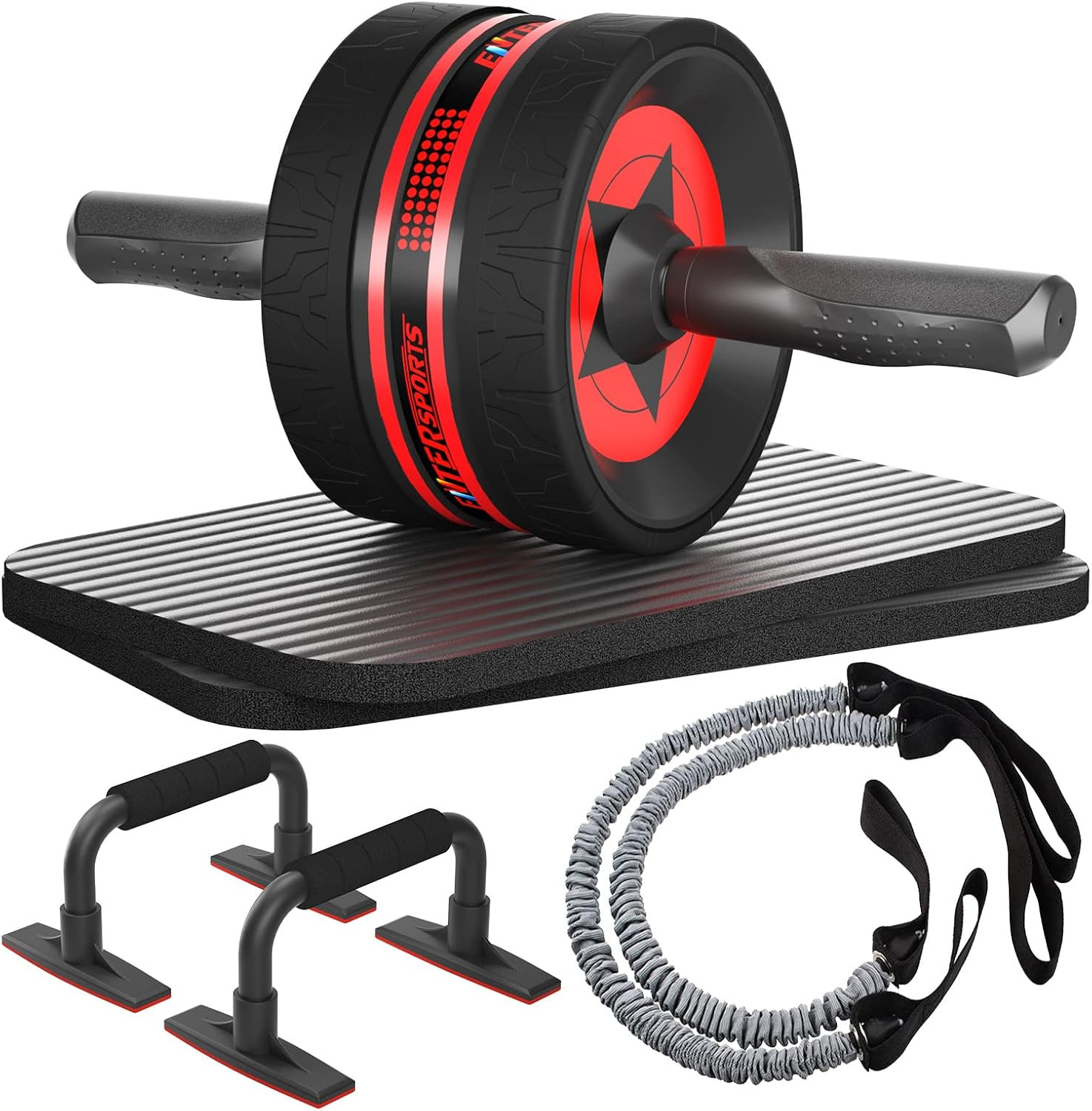 AB Wheel Roller, 6-In-1 Exercise Roller Wheel Kit with Knee Pad, Resistance Band