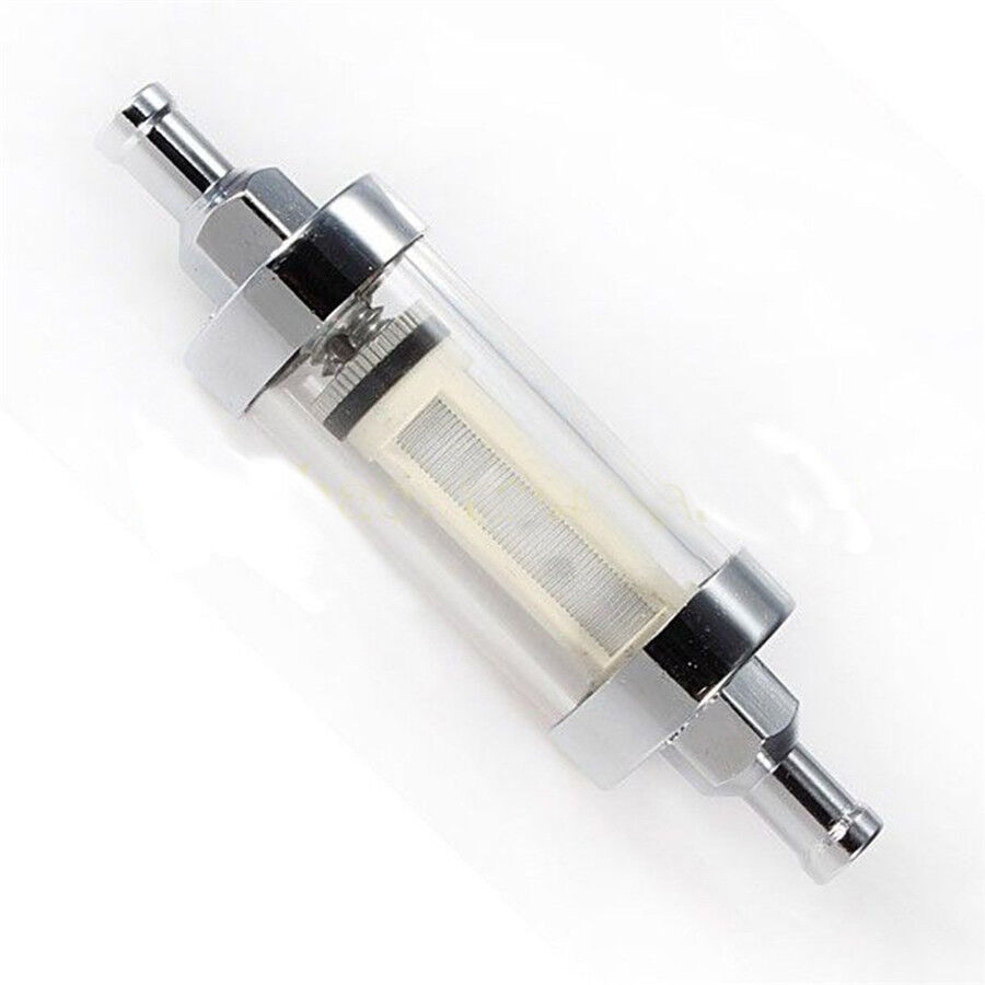 5/16'' Universal Motorcycle Fuel Filter Meatl & Glass Petrol Diesel Inline Tube