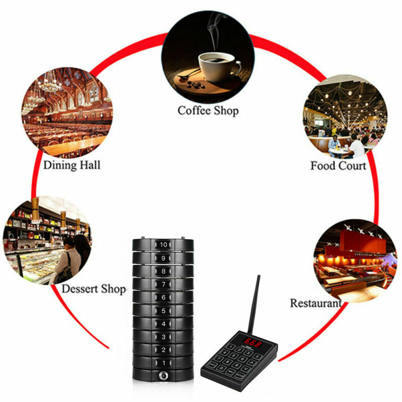 Restaurant Wireless Paging Equipment +10 Coaster Pagers Fast Food Calling system