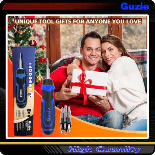 Guzie 15-in-1 Multi-Bit Ratcheting Screwdriver, 7 Double-Ended Tips |
