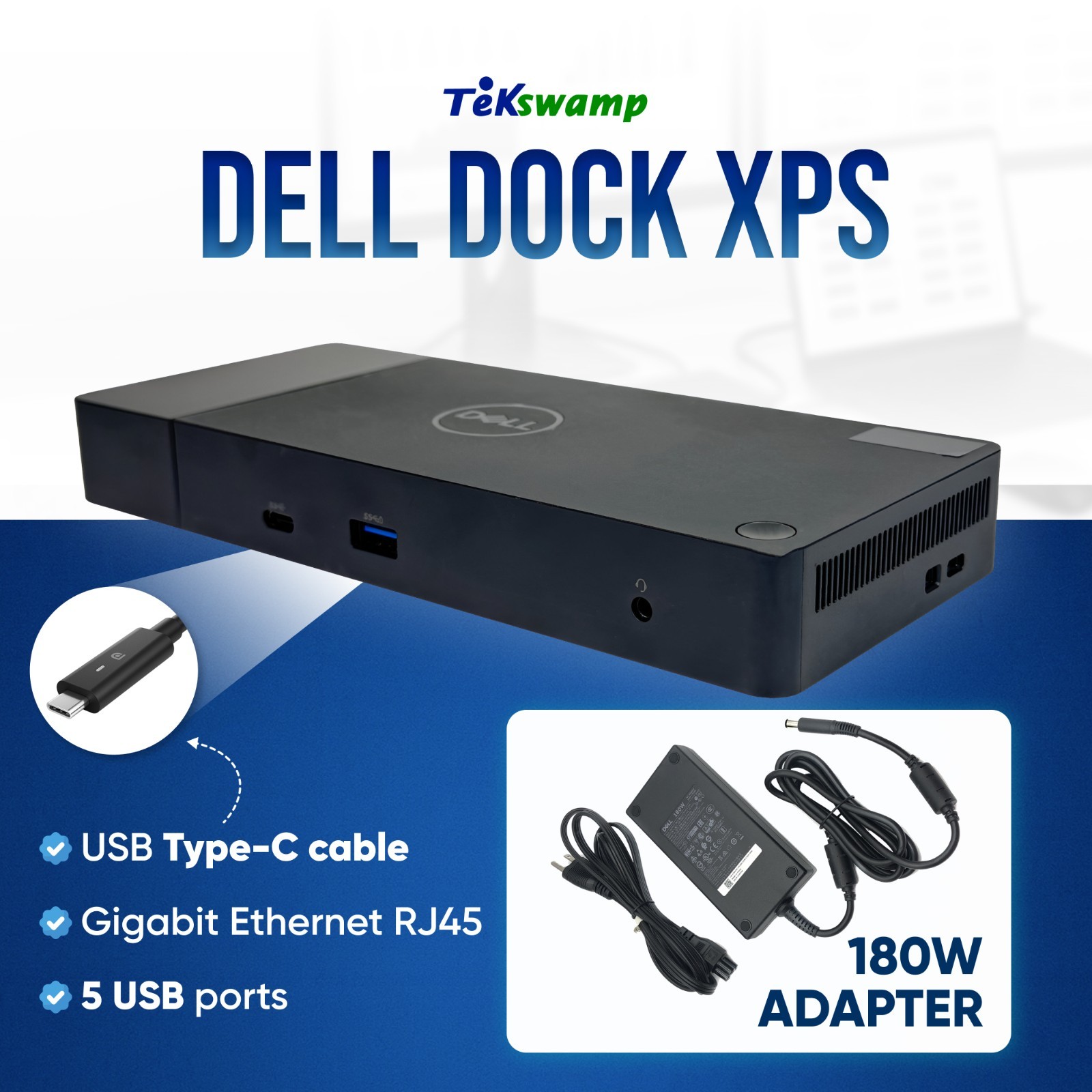Dell USB-C Dock Station for XPS 15 7590 9500 9510 9520 9530 Laptop w/OEM 180W AC