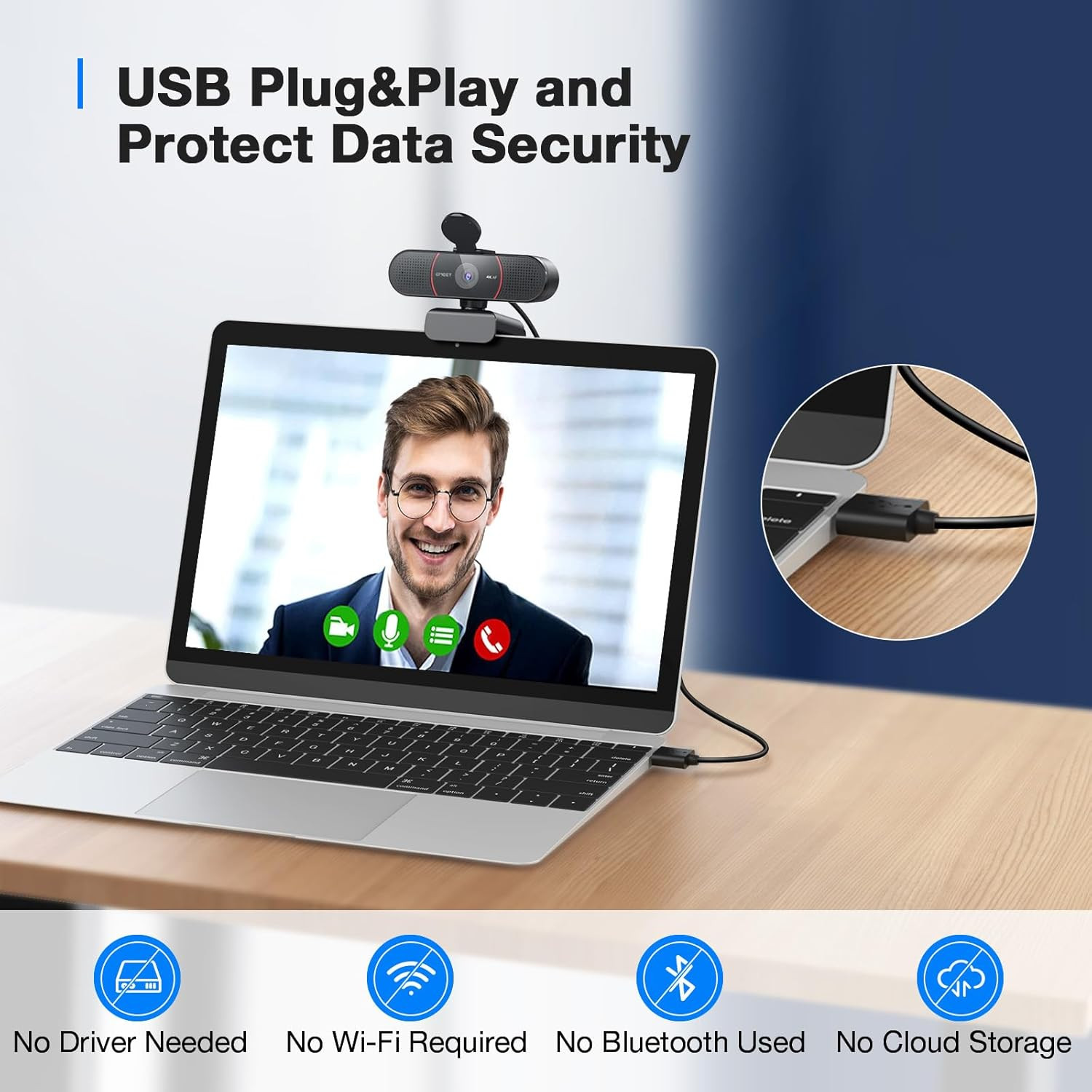 C960 4K Webcam for PC, 4K UHD CMOS Sensor, PDAF Auto Focus, Dual Omnidirectional