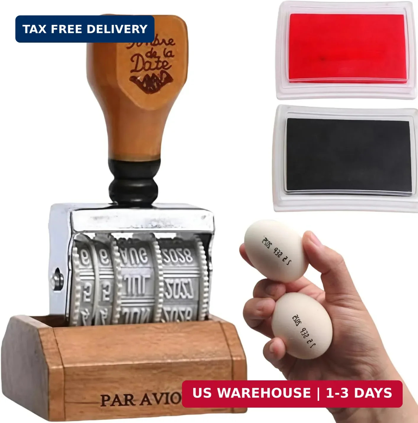 Date Stamp for Eggs and Office Use, Egg Date Stamp with Black and Red Ink Pads,