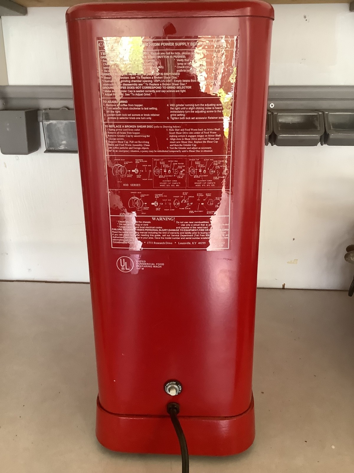 GrindMaster Model 495 Commercial Coffee Grinder. “Big Red”