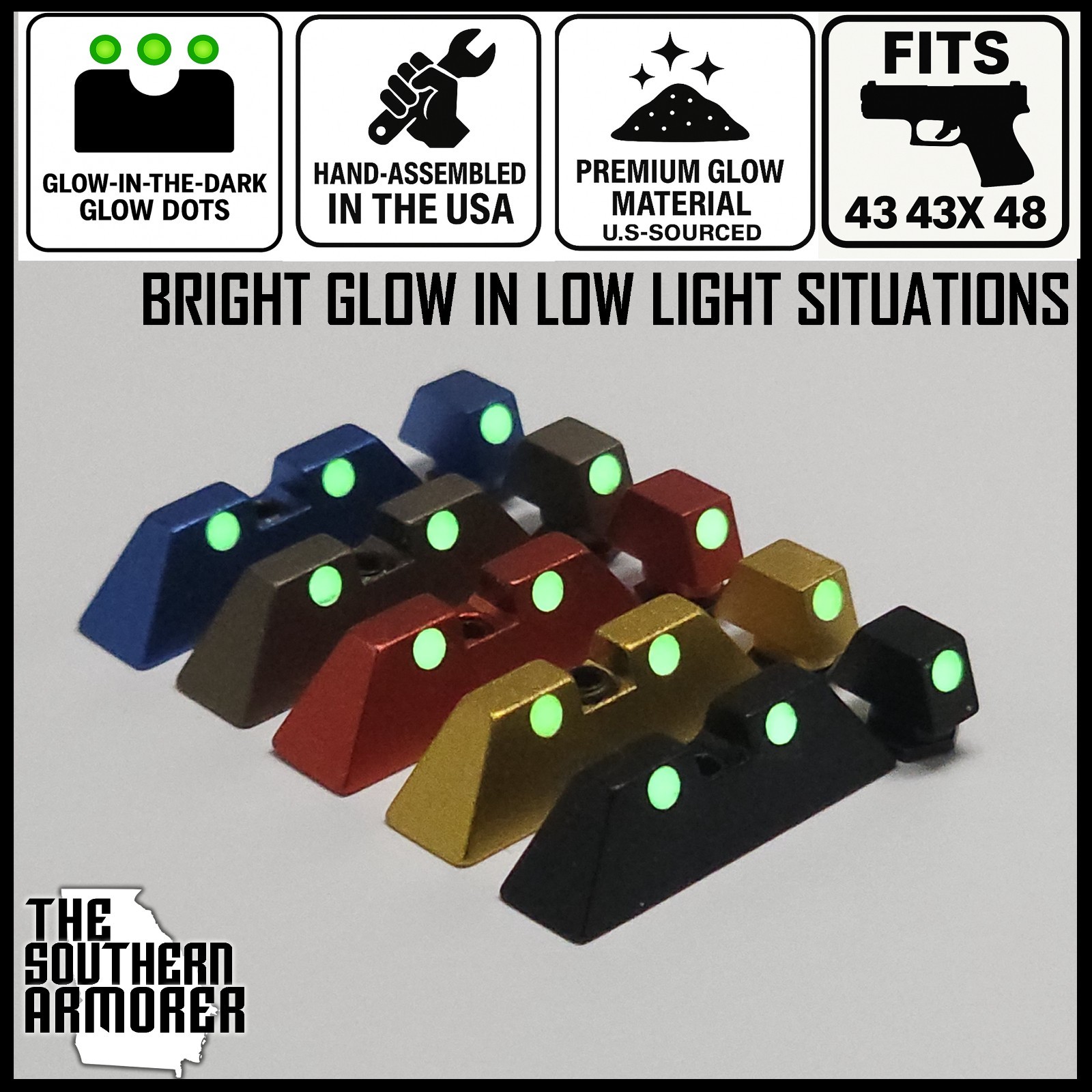 For Glock® 43 43X 48 – Green Glow Dot Night Sights – Bright Upgrade