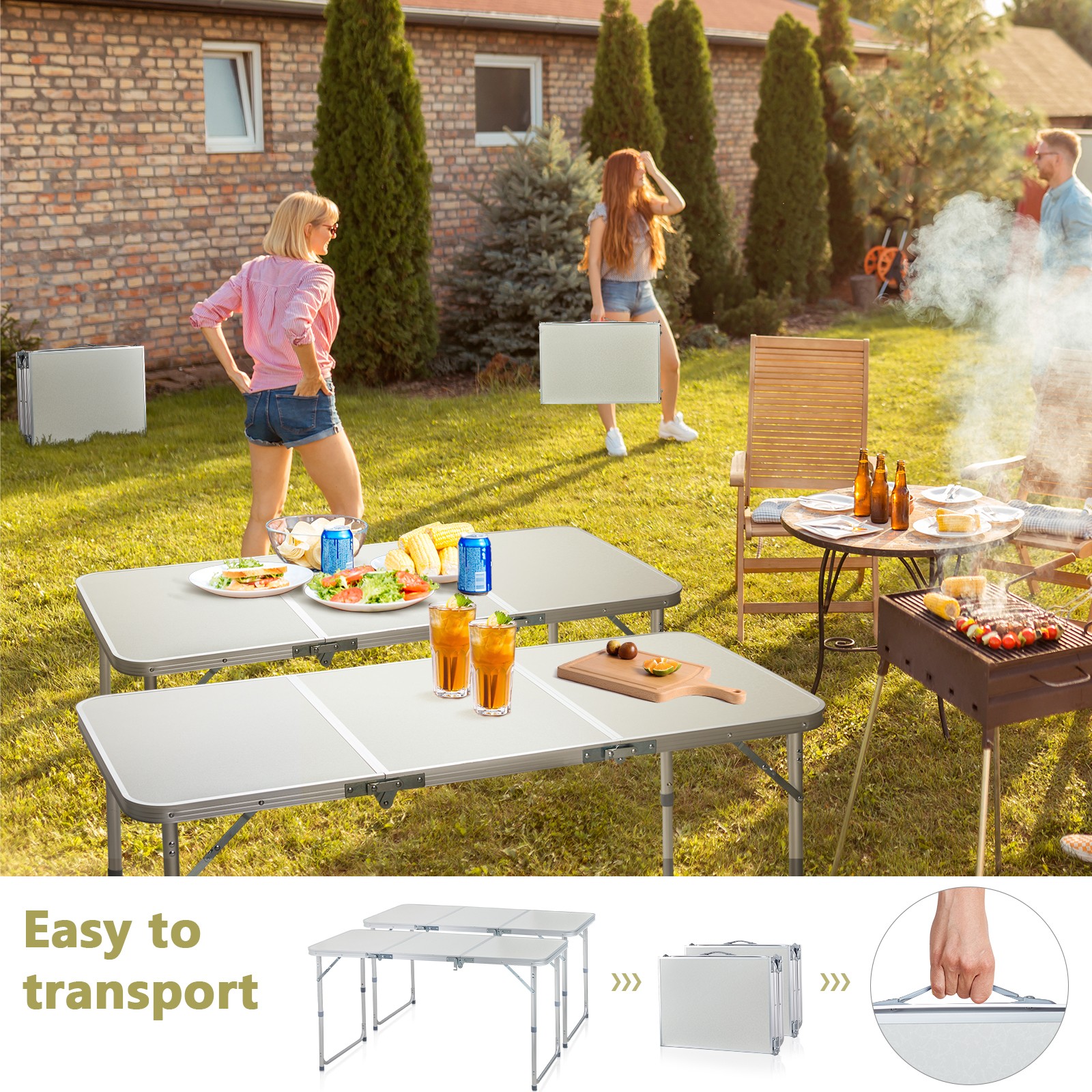 4FT Outdoor Folding Camping Table Portable Picnic Table with Adjustable Height