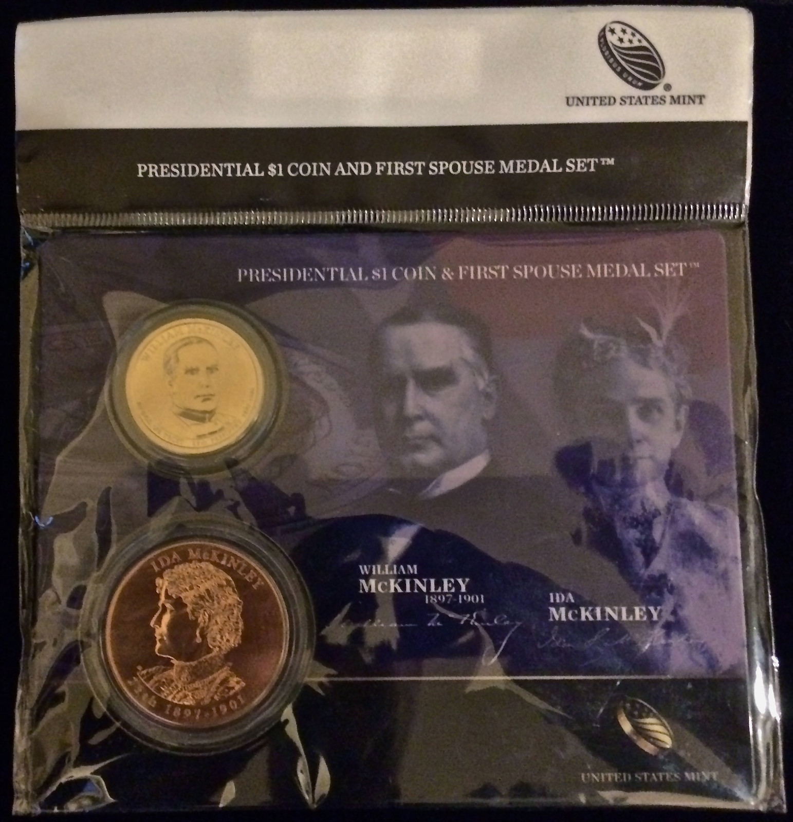 2013 WILLIAM & IDA MCKINLEY Presidential $1 Dollar COIN / FIRST SPOUSE MEDAL SET