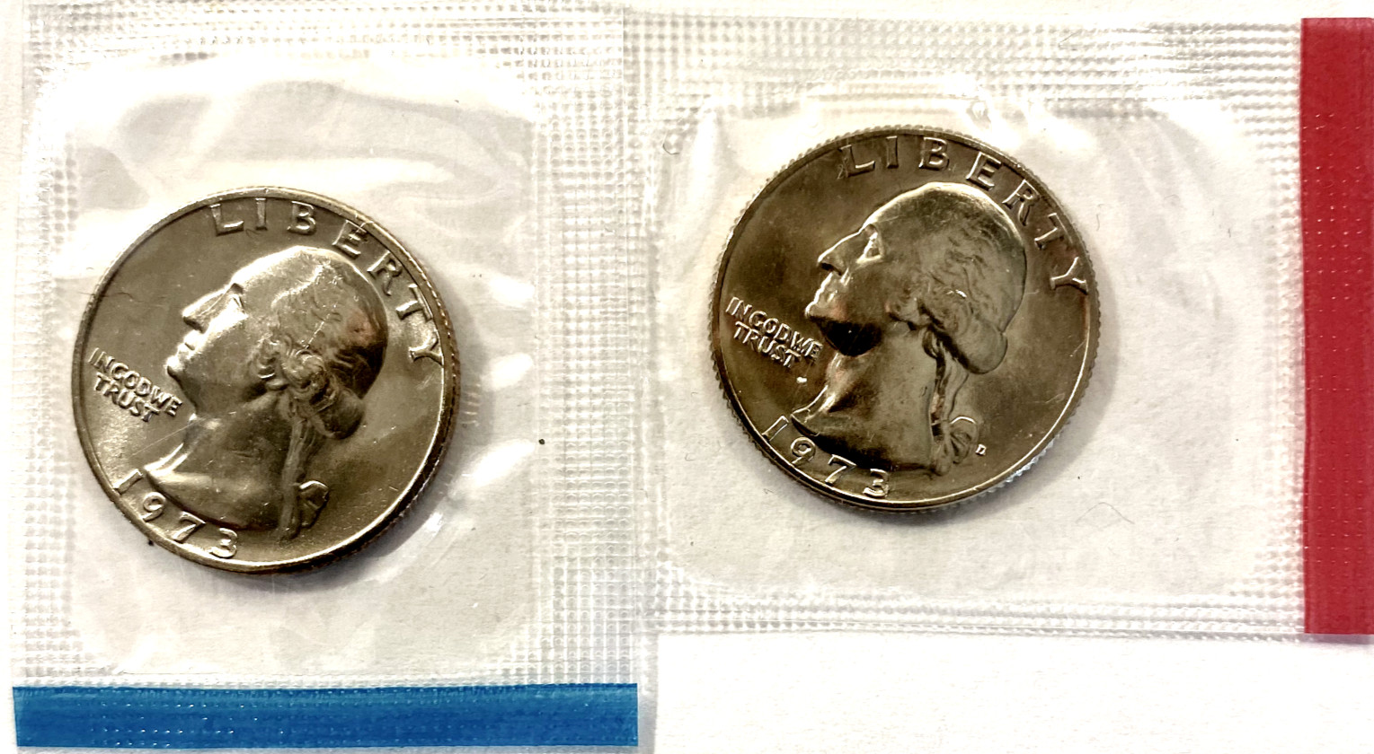 1973 P&D Washington Quarters Uncirculated in US Mint Set Cello