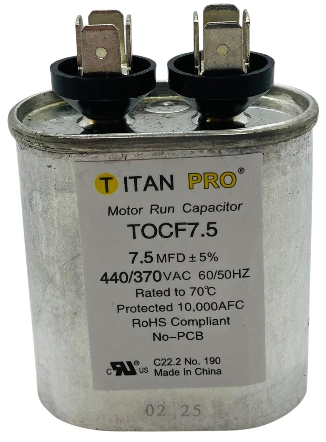 Packard Titan Pro Motor Run Capacitor | Oval | 7.5 MFD | 440/370V | TOCF7.5