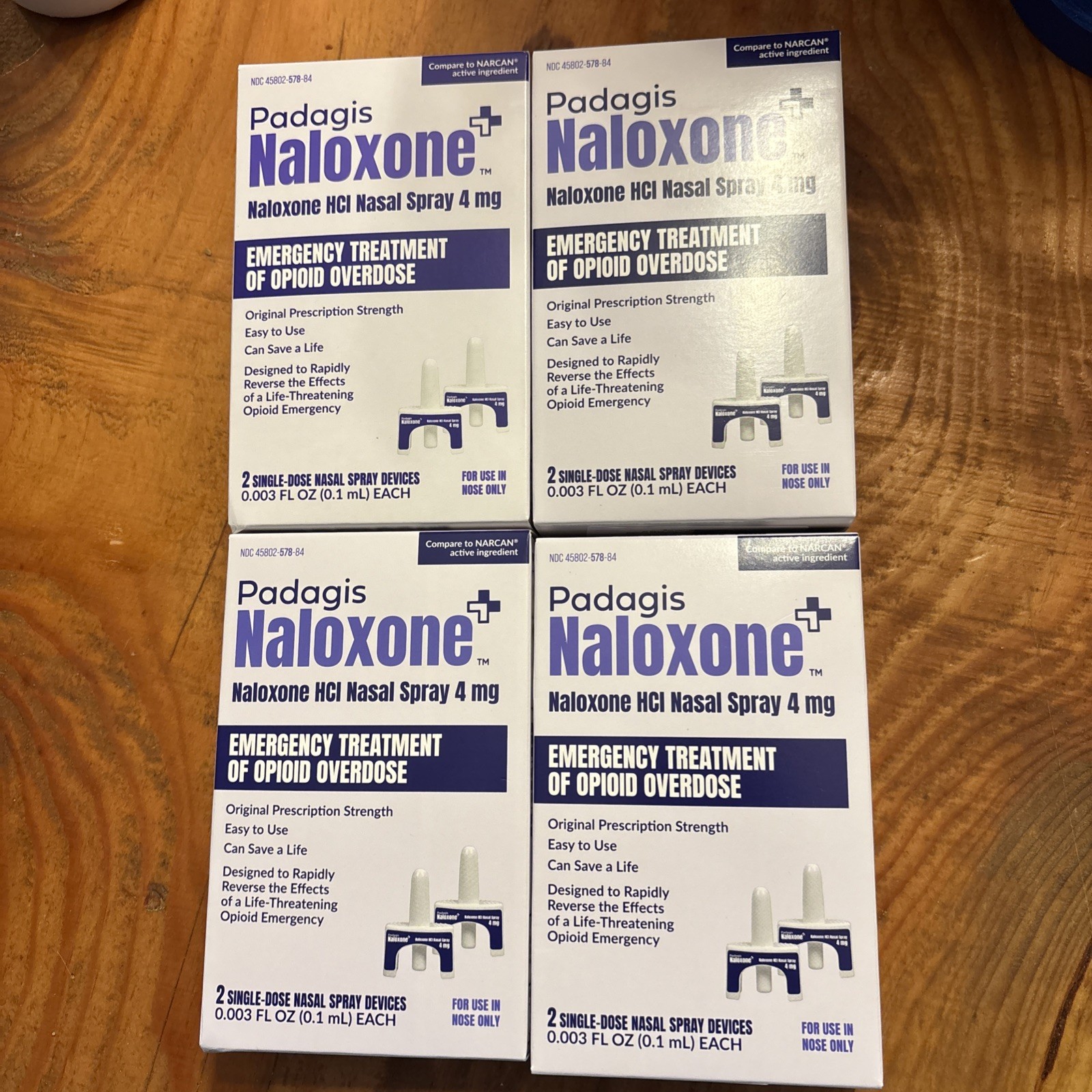 4 packs Padagis Naloxone Narcan 4mg Nasal Spray 4 DOSES for Overdose Exp 04/2028