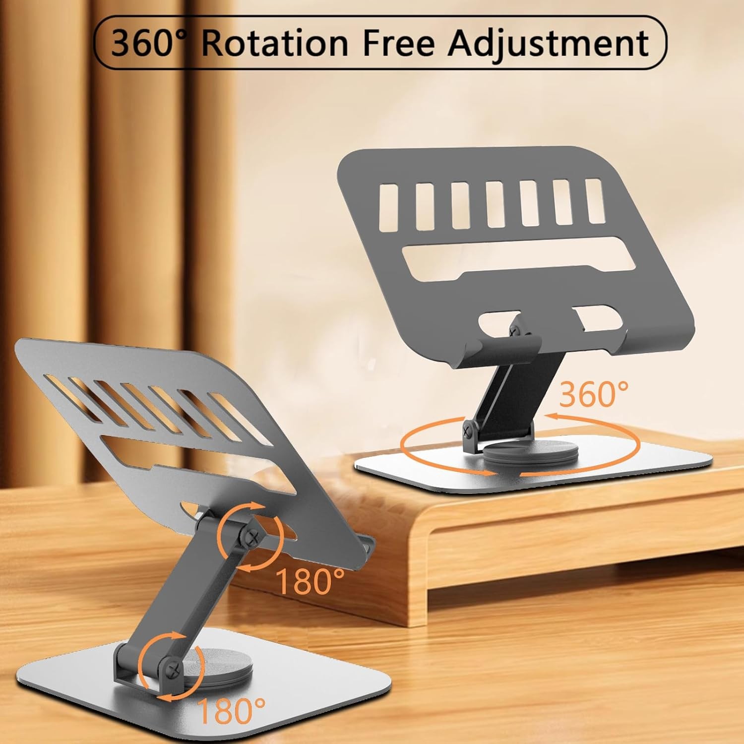 Larger Metal Tablet Stand, Adjustable 360° Rotation Holder Grey