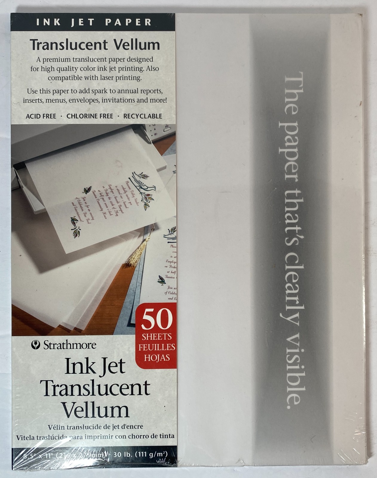 Strathmore Translucent Vellum Inkjet Paper, 8.5"x11", 50 Sheets Sealed NEW