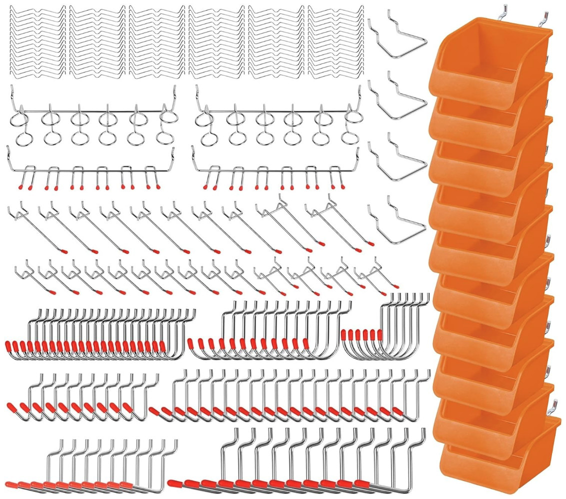 238-Piece Pegboard Hooks Assortment, Pegboard Accessories with Pegboard Bins