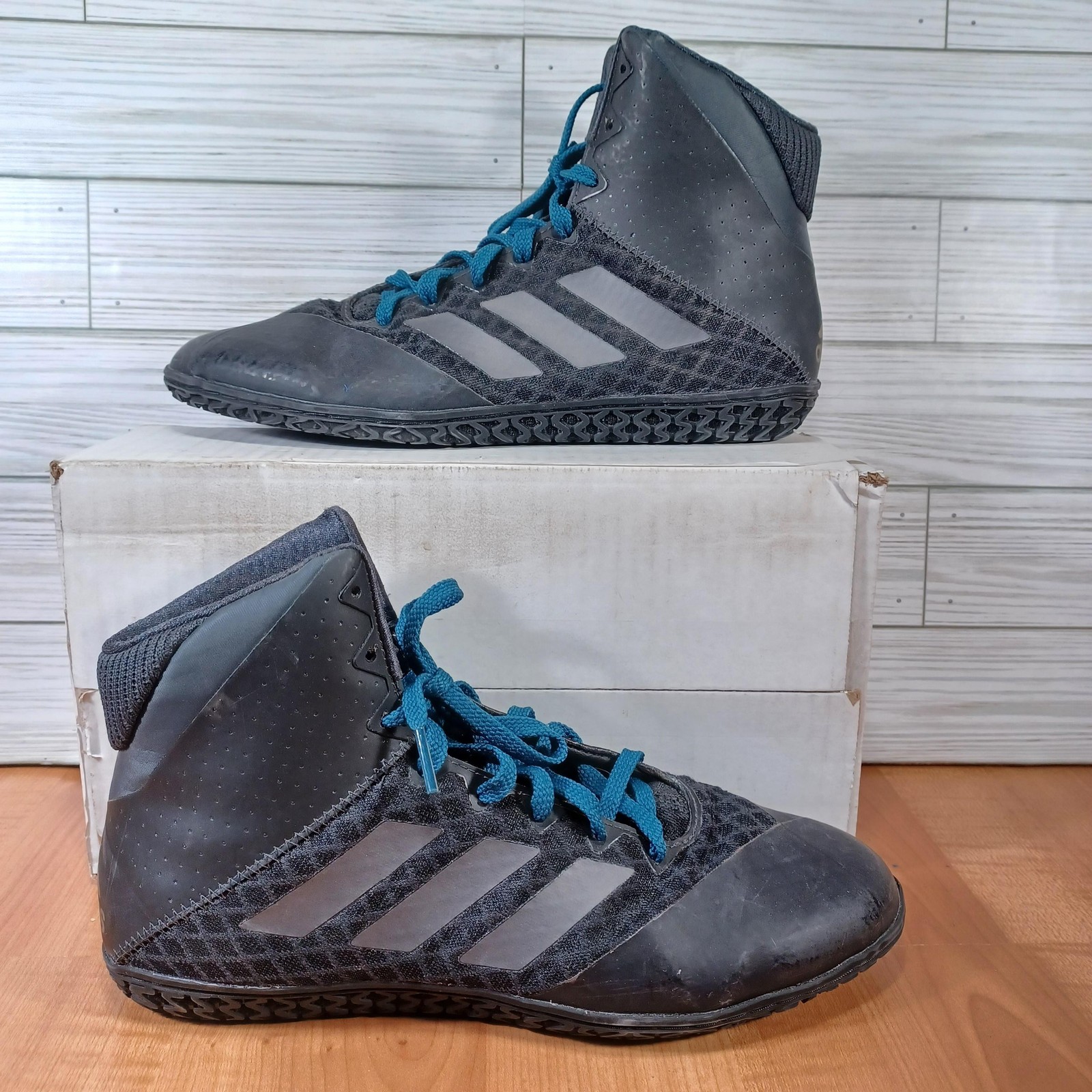 Adidas Mat Wizard 4 Shoes Mens Size 8 Carbon Black High Top Lace Up AC6971 MMA