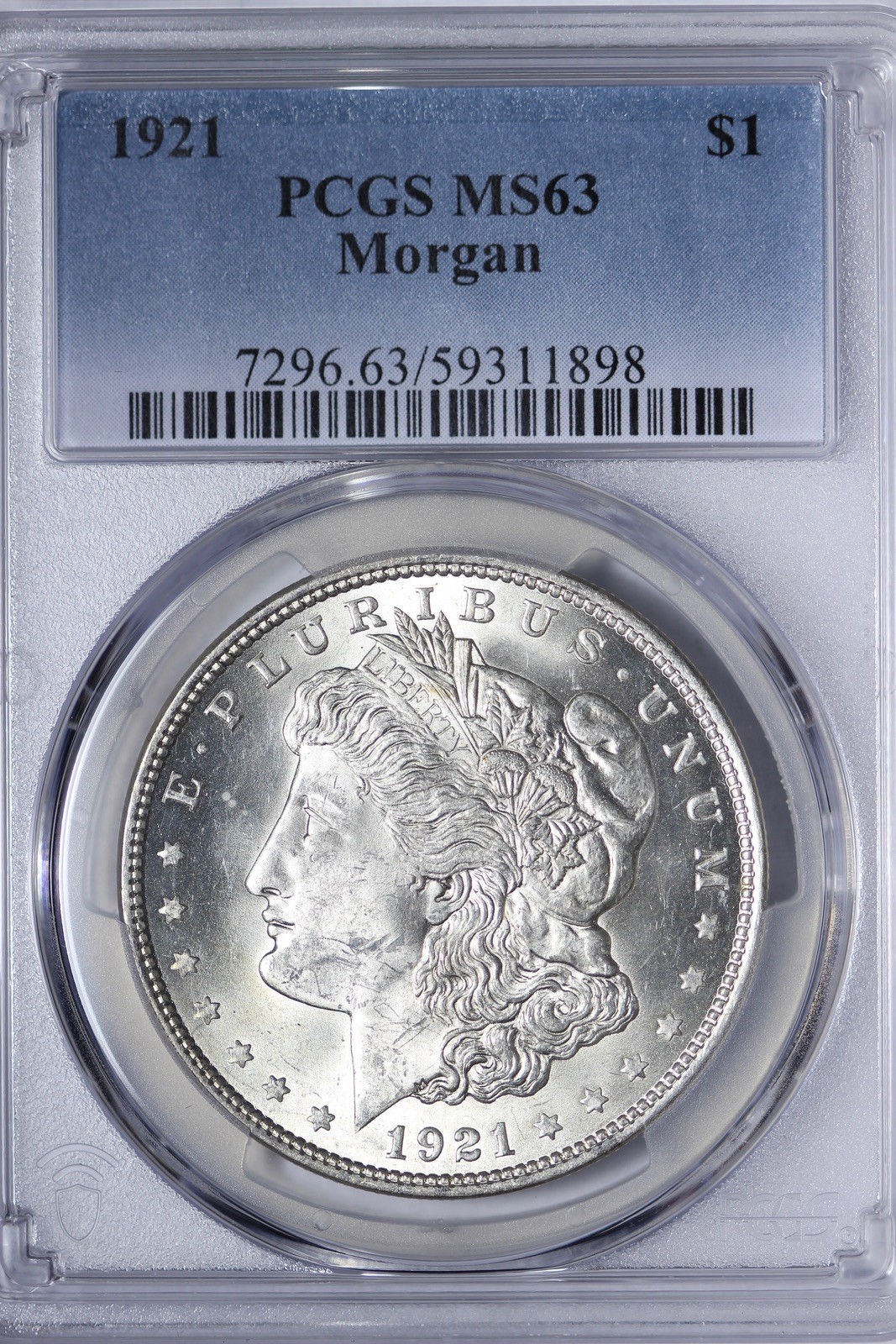 BU 1921 Morgan Silver Dollar PCGS MS63 KQBF