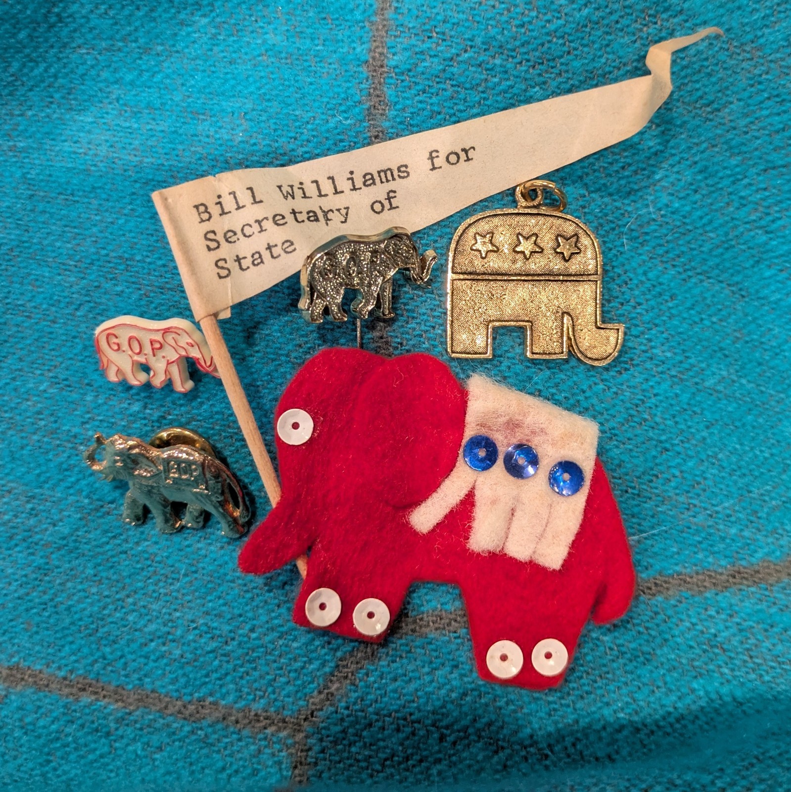 Vintage Republican GOP Elephant Jewelry Lot Pins Necklace