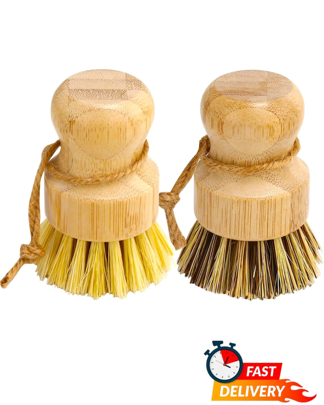 2 Pack Bamboo Dish Brush Set Wooden Palm Scrubber Kitchen Pot Cleaning Tool