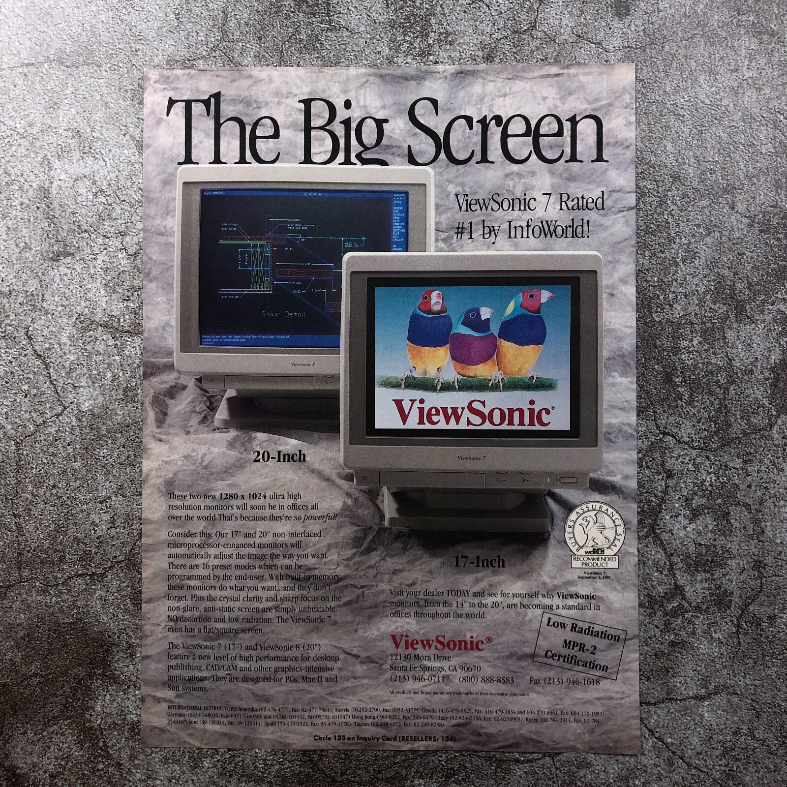 1992 ViewSonic High Resolution Monitors PRINT AD Retro Computers PC