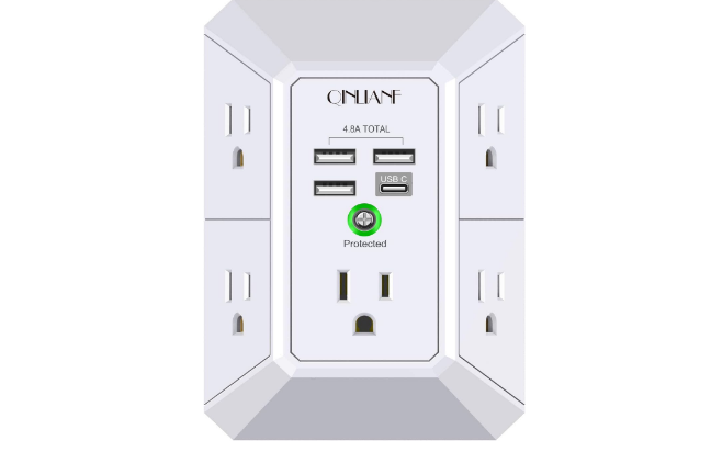 Multi Plug Outlet Surge Protector 5 Outlets Extender 4 USB Charging Ports Office