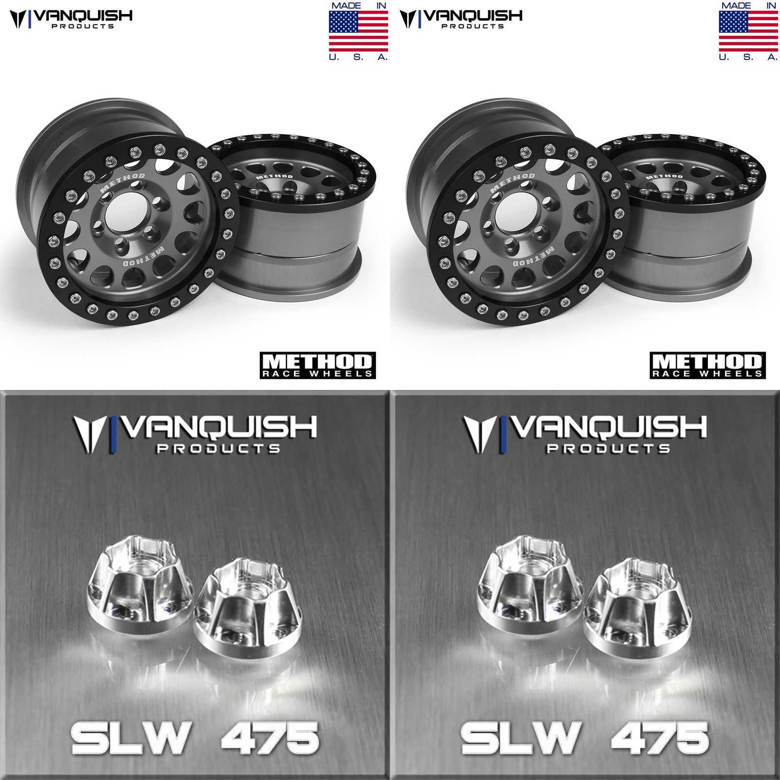 Vanquish Method 1.9 Race Wheel 105 GREY/BLK Anodized w/SLW475 Hubs Set of 4