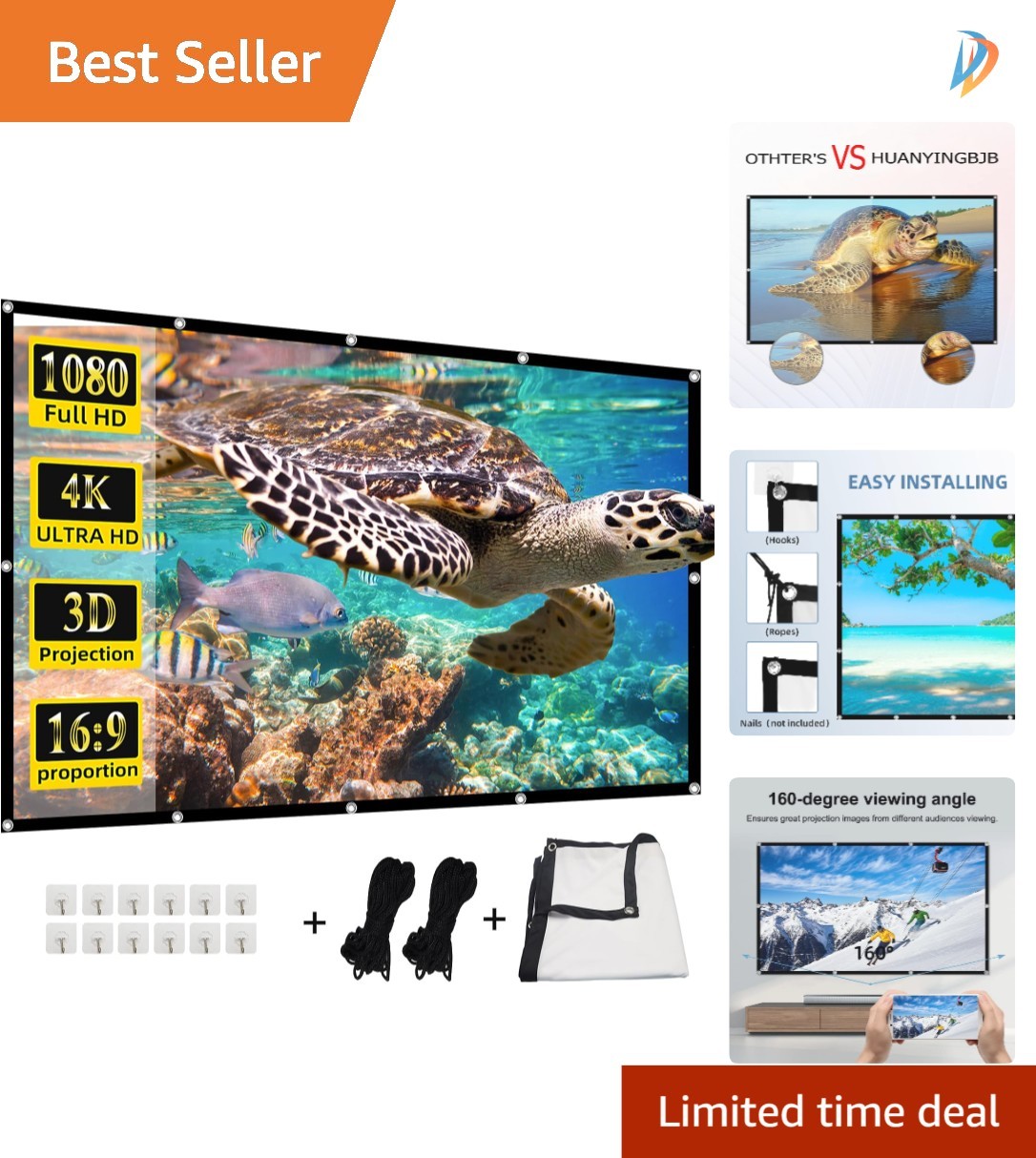 Durable 4K 120-Inch Foldable Projector Screen - Perfect for Family Movie Nights