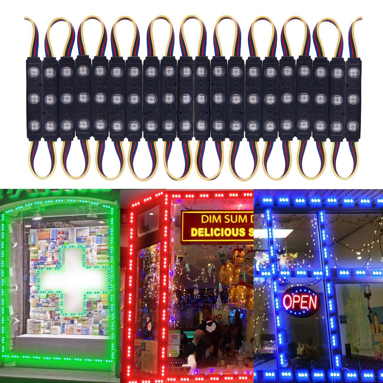 10-250FT 5050 3 LED Module Store Front Window Light Sign Lamp Waterproof DC 12V