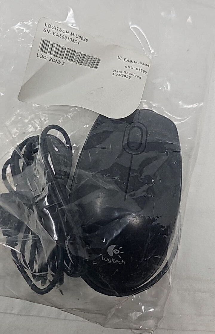 Logitech B100 Wired USB Optical Mouse 3 Button for Laptop Desktop Office Black