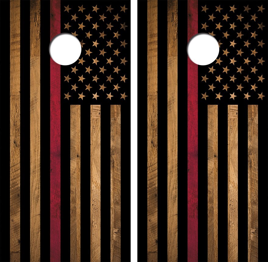 Rustic Red Line Firefighter Flag Cornhole Board Wraps FREE LAMINATION #4959