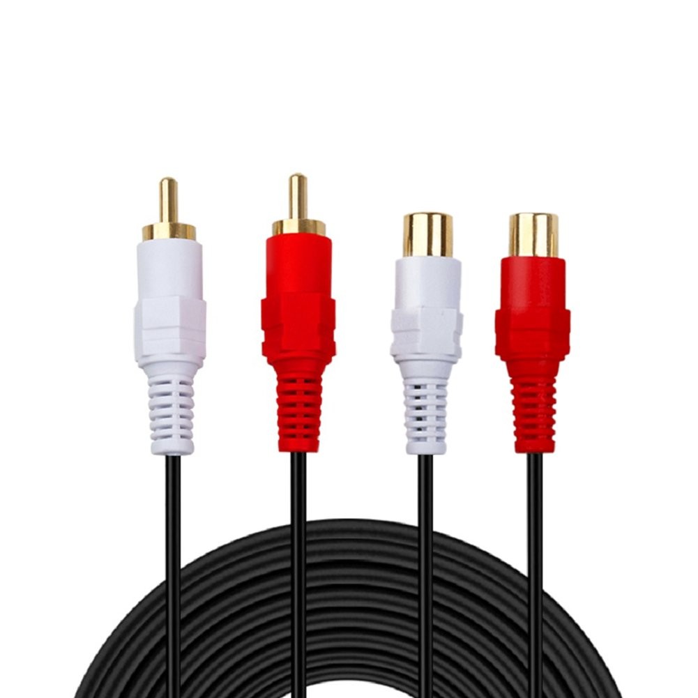 GHWL 6ft Gold Plated 2 RCA Male to Female Stereo Audio 6FT/1.8M, black