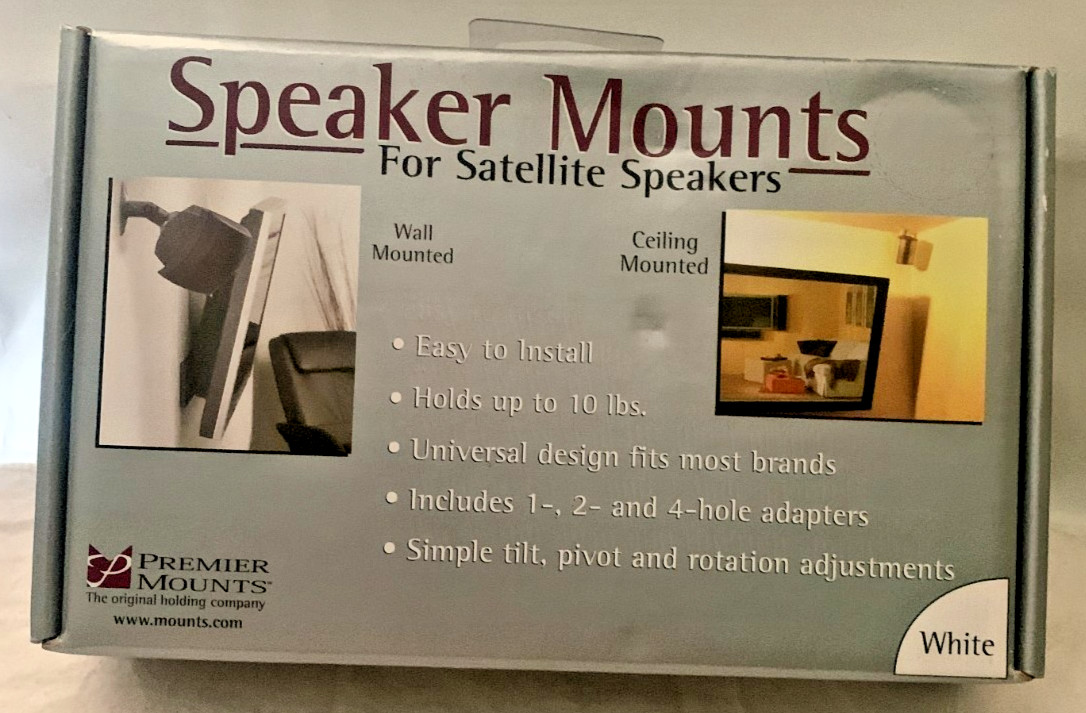 Premier Mounts PSPK-2W Satellite Speaker Mounts for Walls/Ceilings White - New