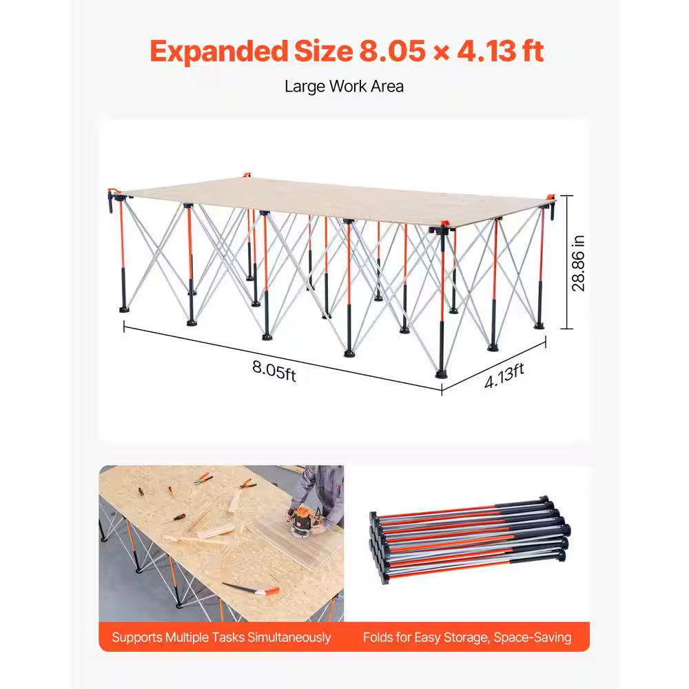 Portable Folding Workstand, 8.05 X 4.13 Ft. Collapsible Workbench, 6000 Lbs. Wei