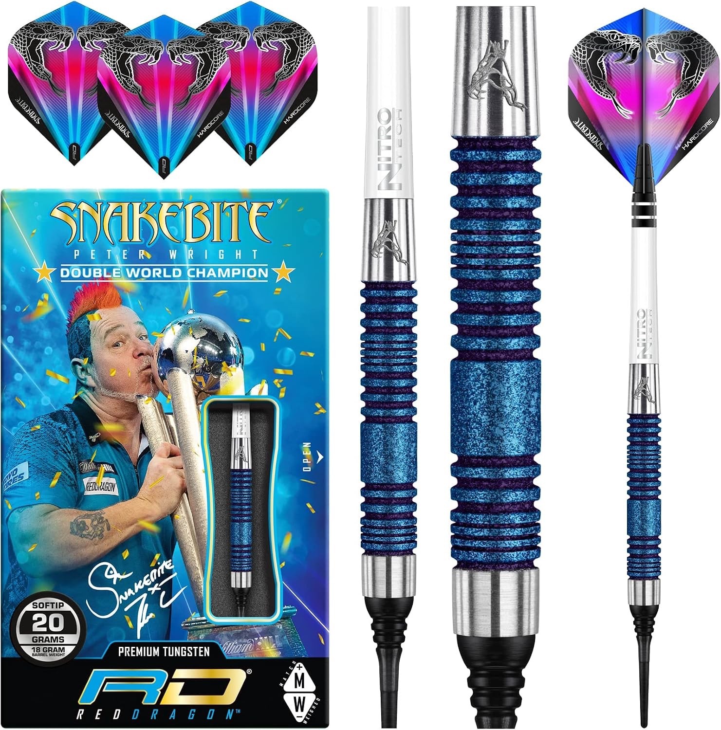 WINMAU RED DRAGON SNAKEBITE TUNGSTUN 20 GR SOFT TIP DARTS SHIP FREE N BONUS