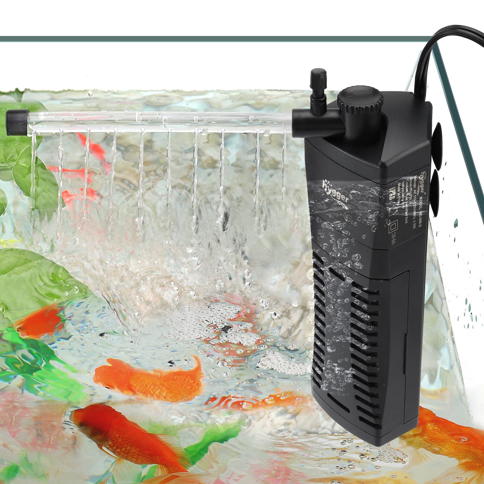 hygger Silent 4-in-1 Aquarium Internal Filter Submersible Power Filter 3-20 Gal