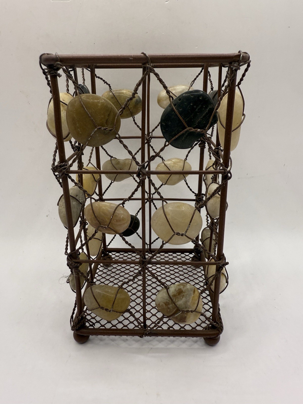 Decorative Metal Wired River Rocks Multi Use Footed Holder