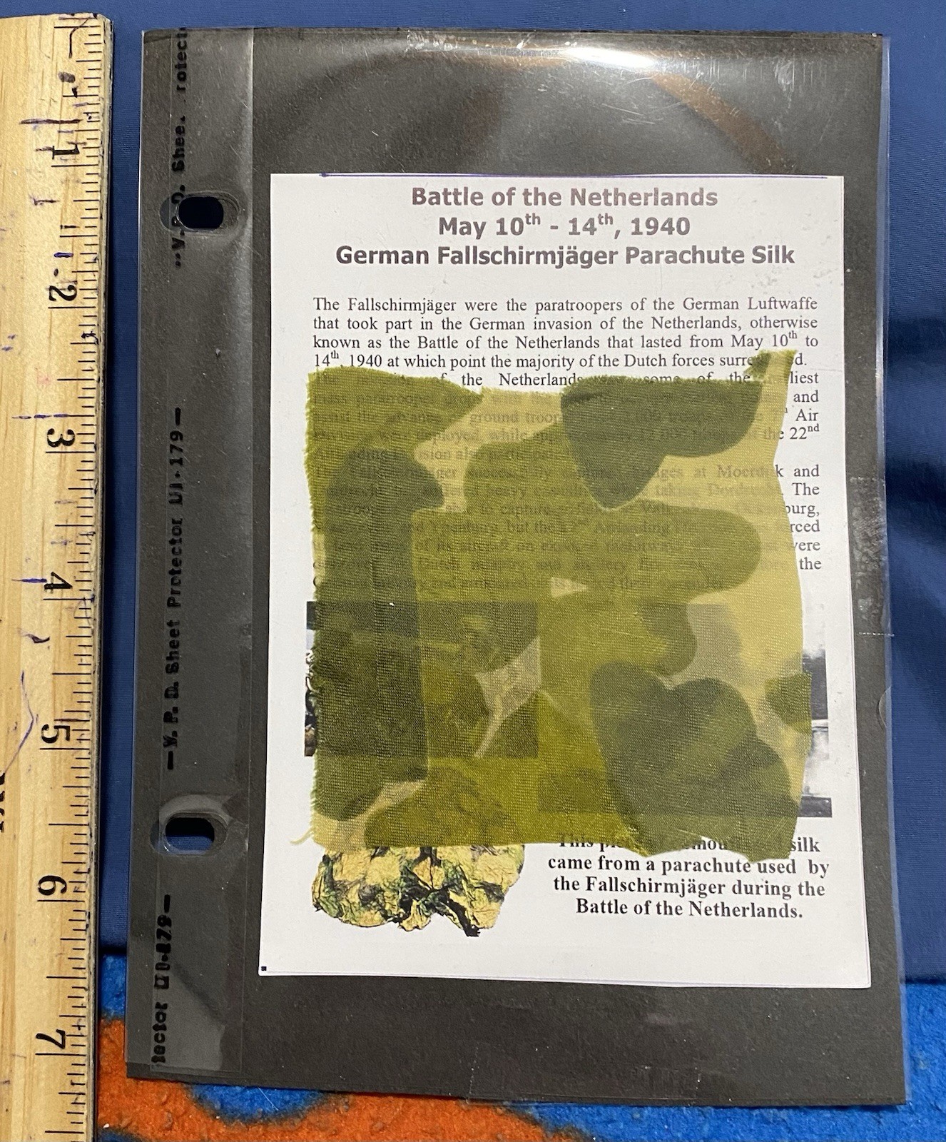 WW2 Relic,Parachute Silk Piece/Swatch,Battle of the Netherlands,May,10-14, 1940